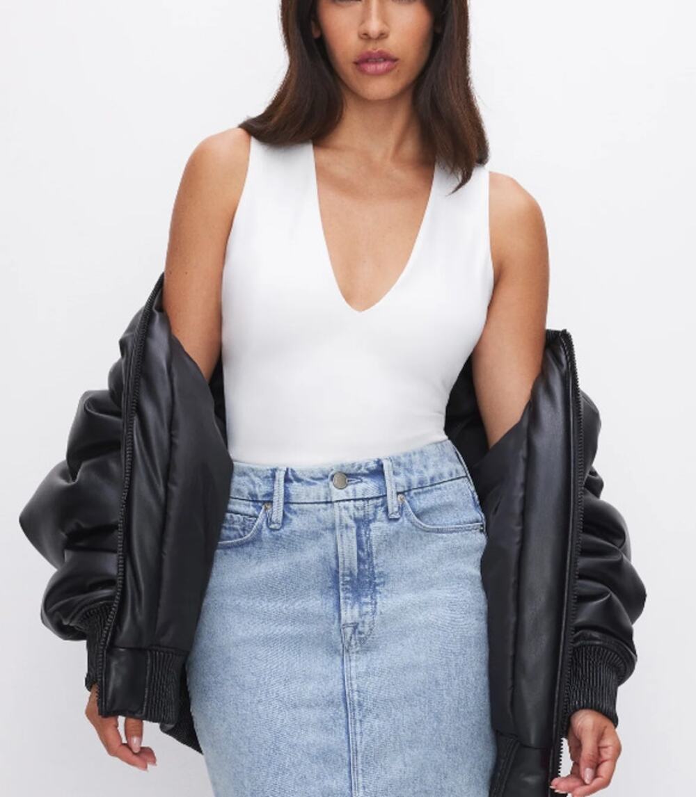 NWT Good American Sculpted V Neck Bodysuit White Size Small